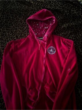 Converse Hot Pink Velour Zip Hoodie with Star-Lined Hood
